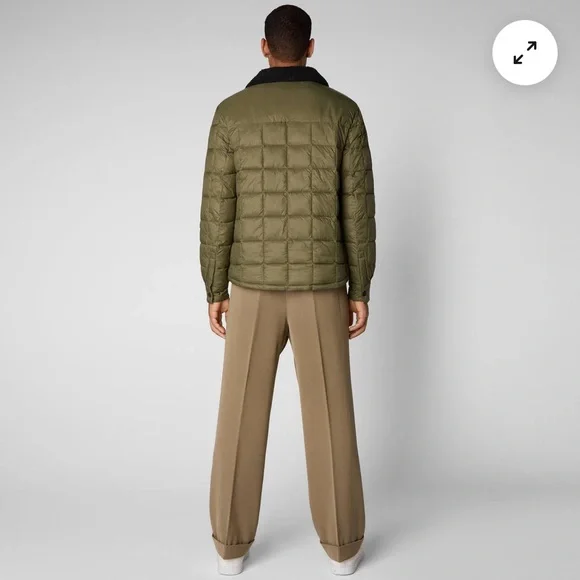 NWT “SAVE THE DUCK” MEN'S BOB FAUX FUR LINED PUFFER JACKET IN DUSTY OLIVE